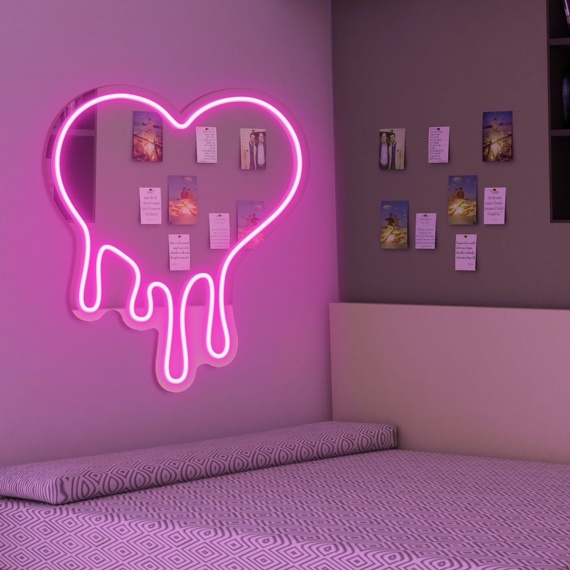 Melt Heart Shape Neon Sign Silver Mirrored Backboard