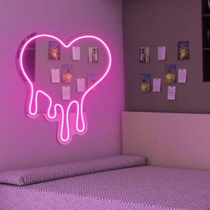 Melt Heart Shape Neon Sign Silver Mirrored Backboard
