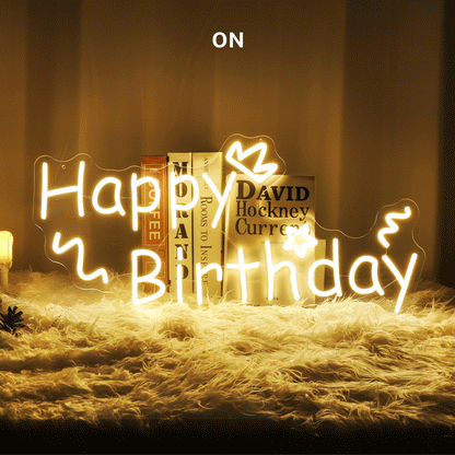 "Happy Birthday" Decorative Words Neon Sign