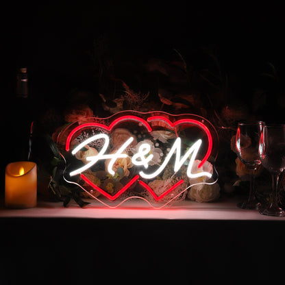Couple Initials Heart Shapes Personalized Neon Sign